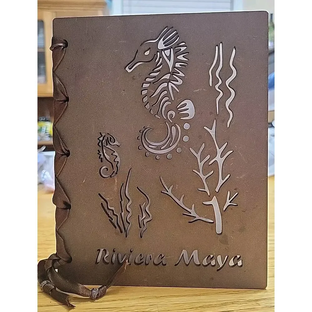 Laser Cut Seahorse Wooden Ribbon Bound Journal Handmade Paper Made In Mexico
